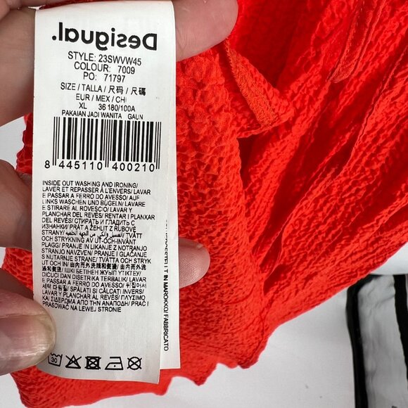 Desigual Open Back Neckline Maxi Dress Puff Sleeve Orange Size Medium - Picture 14 of 14